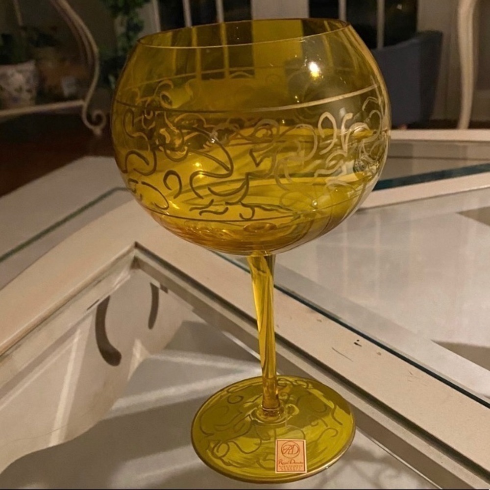 Royal Danube Hand Painted Amber Crystal Balloon Shaped Glass. Made in Romania